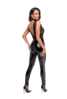 Obcisły kombinezon z koronki oraz połyskującej ekoskóry