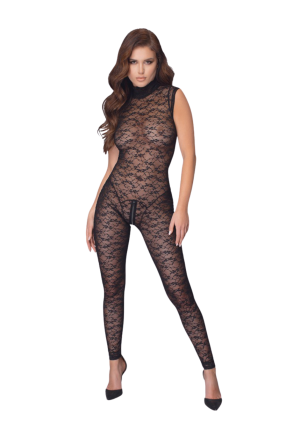 Prowokacyjny kombinezon z suwakiem idącym od kroku do karku