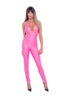 Intrygujący, neonowy kombinezon ze stringami w kolorze różowym