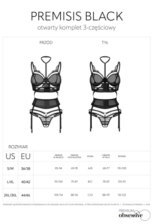 Czarny komplet bielizny otulony koronką i zdobiony paseczkami