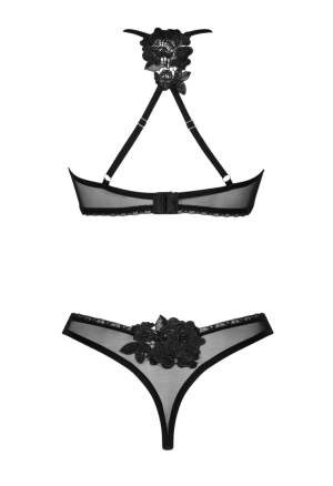 Oryginalny komplet z pięknie haftowanym kwiatem  na plecach oraz stringach