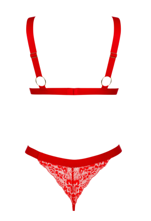 Uroczy komplet czerwonej bielizny z koronki ozdobione sercem na biustonoszu