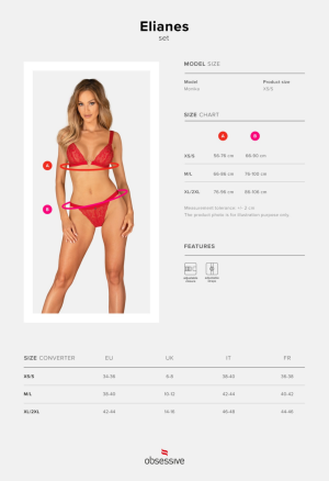 Uroczy komplet czerwonej bielizny z koronki ozdobione sercem na biustonoszu