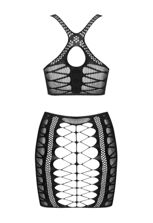 Obcisły komplet top oraz spódniczka z siateczki