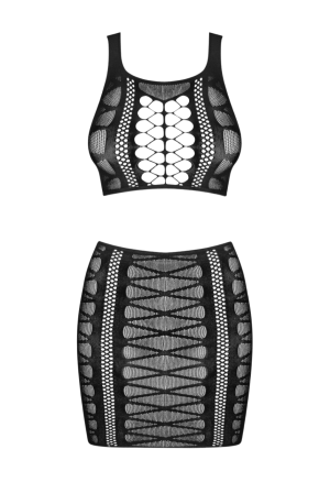 Obcisły komplet top oraz spódniczka z siateczki