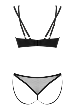 Czarny komplet bielizny z siateczki i miękkiej tkaniny z paseczkami