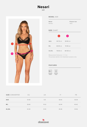 Czarny komplet bielizny z siateczki i miękkiej tkaniny z paseczkami