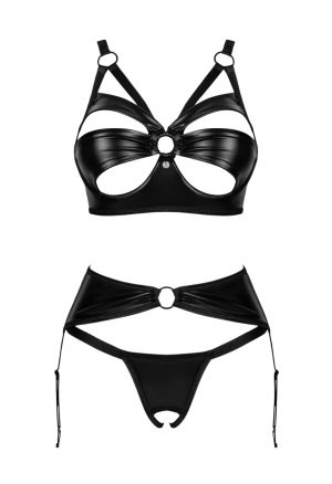 Kuszący zestaw trzyczęściowej bielizny z pasem do pończoch