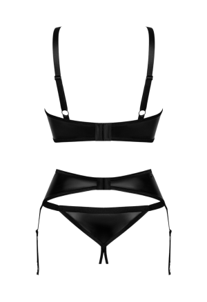 Kuszący zestaw trzyczęściowej bielizny z pasem do pończoch