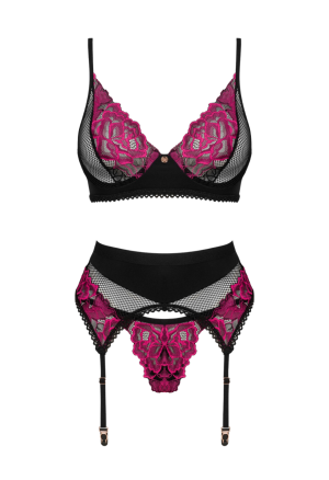 Czarno-bordowy zestaw bielizny z pasem do pończoch