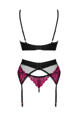 Czarno-bordowy zestaw bielizny z pasem do pończoch