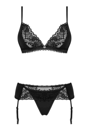 Trzyczęściowy komplet bielizny z elastycznej koronki