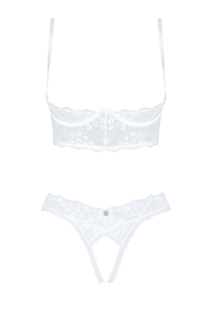 Zestaw bielizny z otwartą częścią biustu oraz stringów