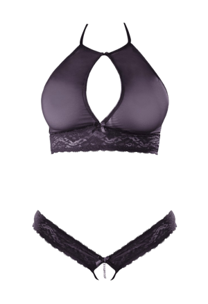 Prześwitujący komplet bielizny z delikatną koronką