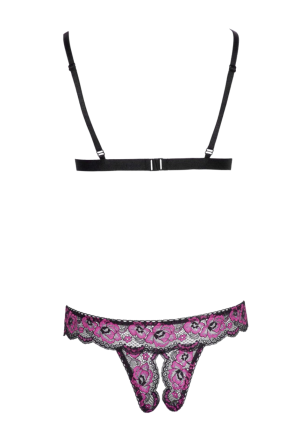 Delikatny, koronkowy komplet bielizny z fioletowymi makami