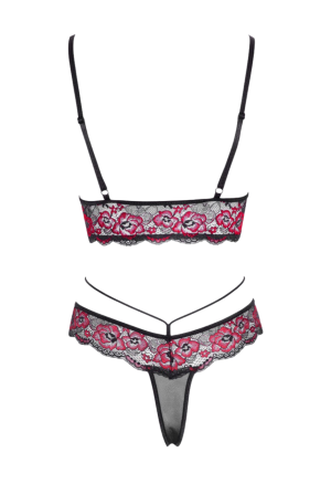 Zalotny komplet bielizny z ozdobnej koronki w czerwone maki