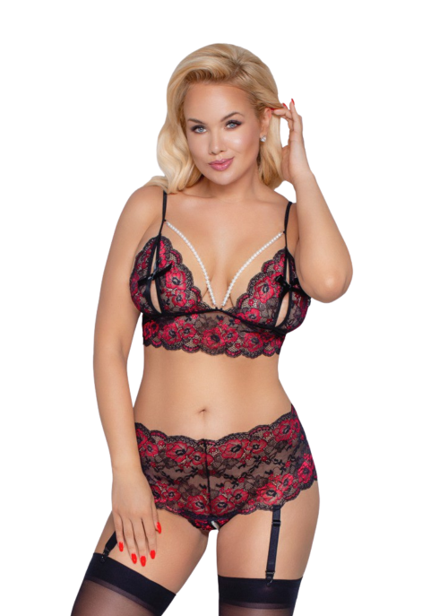 Komplet bielizny z pięknej, kwiecistej koronki - Plus Size