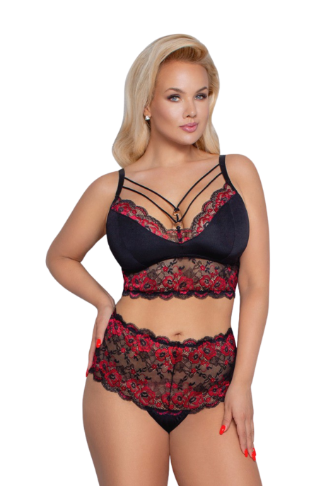 Piękny komplet bielizny z koronką w maki - Plus Size