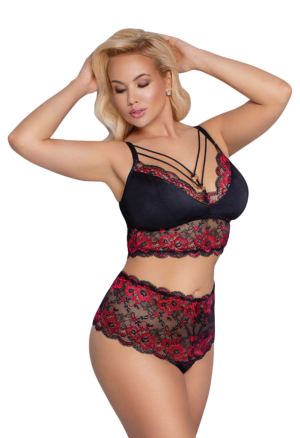 Piękny komplet bielizny z koronką w maki - Plus Size