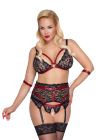 Ekscytujący komplet bielizny z fantazyjnymi, czerwonymi detalami - Plus Size