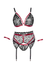 Ekscytujący komplet bielizny z fantazyjnymi, czerwonymi detalami - Plus Size
