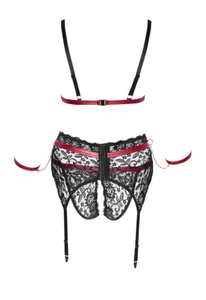 Ekscytujący komplet bielizny z fantazyjnymi, czerwonymi detalami - Plus Size