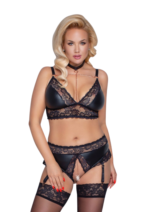 Zmysłowy komplet bielizny z ozdobnymi łańcuszkami - Plus Size