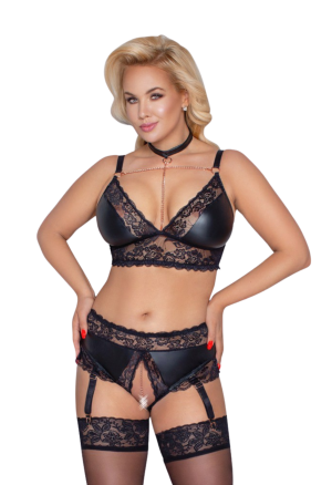 Zmysłowy komplet bielizny z ozdobnymi łańcuszkami - Plus Size