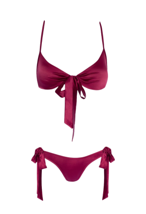 Zestaw bielizny z ozdobnymi kokardami w kolorze bordowym