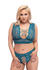 Zmysłowy, koronkowy komplet bielizny w turkusowym kolorze - Plus Size