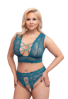 Zmysłowy, koronkowy komplet bielizny w turkusowym kolorze - Plus Size