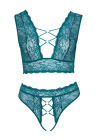 Zmysłowy, koronkowy komplet bielizny w turkusowym kolorze - Plus Size