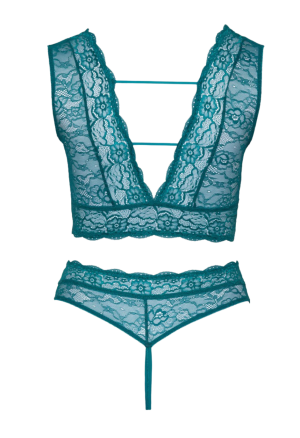 Zmysłowy, koronkowy komplet bielizny w turkusowym kolorze - Plus Size