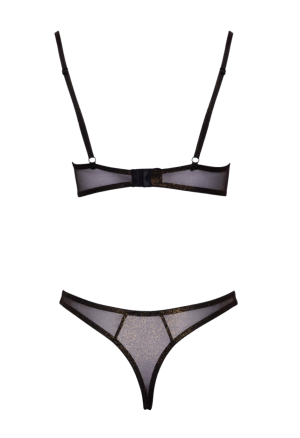 Zmysłowy komplet bielizny z czarnej siateczki ze złotym połyskiem