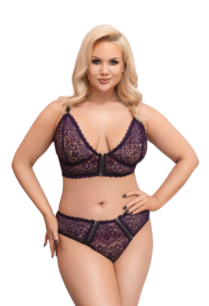 Zmysłowy komplet koronkowej bielizny w fioletowym kolorze - Plus Size