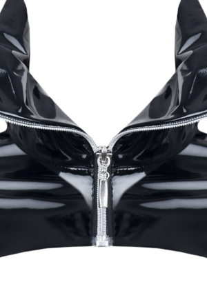 Komplet z błyszczącego materiału: gorset, kurtka i panty rozmiar S