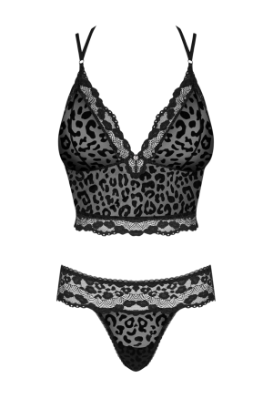 Czarny, 2-częściowy komplet w aksamitne cętki