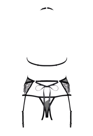 Kuszący, koronkowy komplet z pasem do pończoch