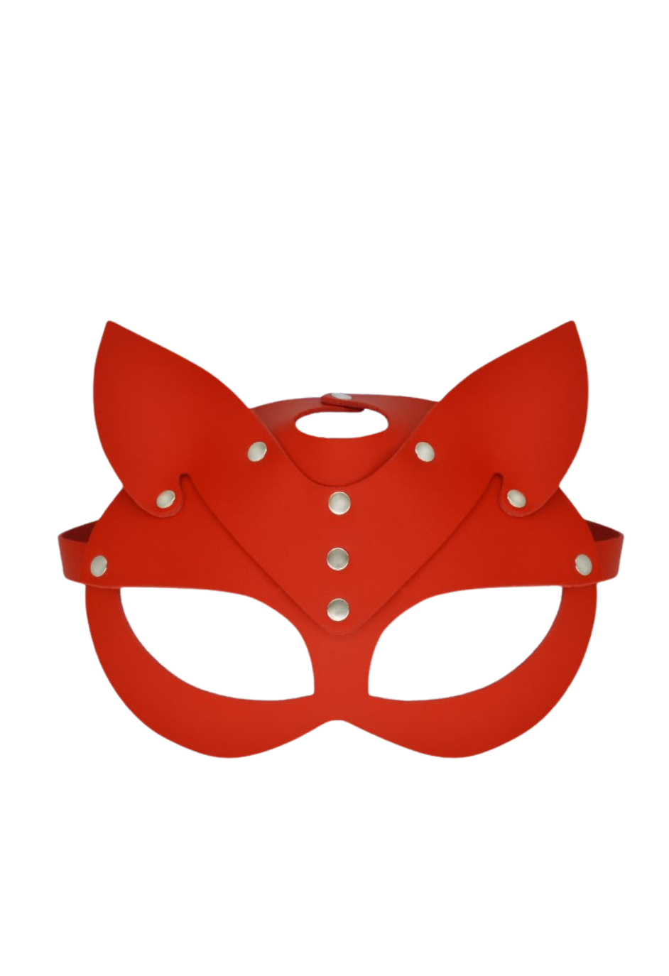 Czerwona maska kota z uszami - skóra naturalna