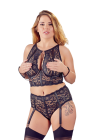 Koronkowy top i wysokie figi z pasem do pończoch i kajdankami