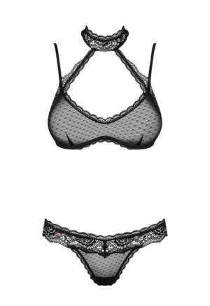 Kuszący komplet z koronkową obrożą i perełkami