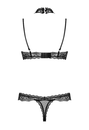 Kuszący komplet z koronkową obrożą i perełkami