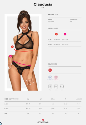 Kuszący komplet z koronkową obrożą i perełkami