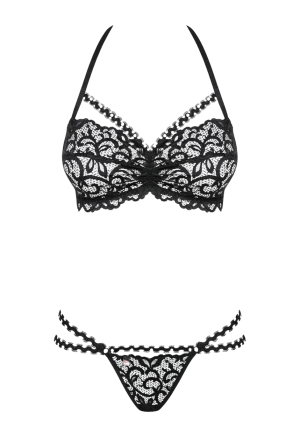 Kuszący komplet 2 - częściowy z perełkami - czarny