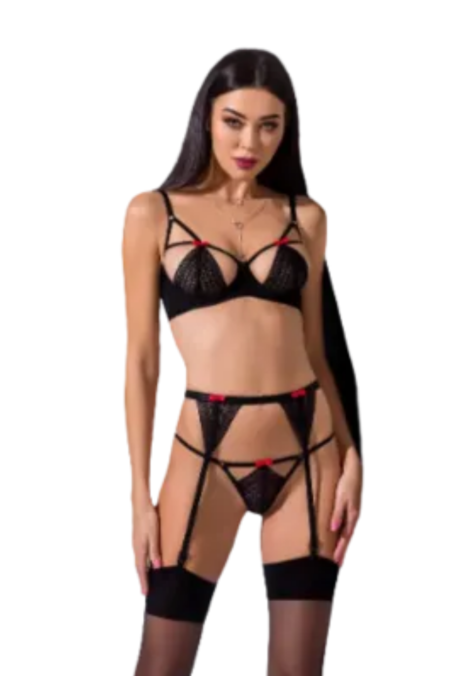 Minimalistyczny komplet uwydatniający piersi z pasem