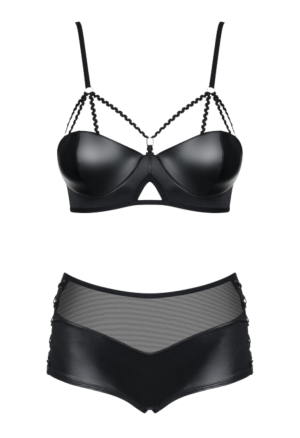 Zmysłowy komplet wetlook z szortami i krótkim topem