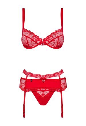 Seksowny, 3 częściowy komplet czerwonej bielizny