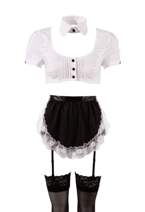 Uroczy kostium słodkiej pokojówki z otwartym krokiem