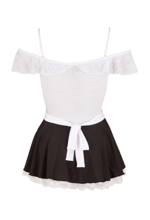 Wyzywający kostium pokojówki z przeźroczystą, koronkową górą