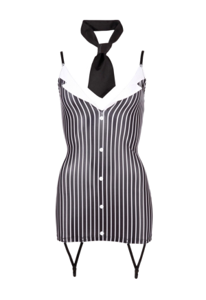 Skąpy kostium ponętnej sekretarki z krawatem